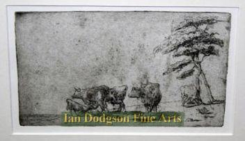 Sir Alfred Munnings - Cattle under trees Dry point etching (c1950)