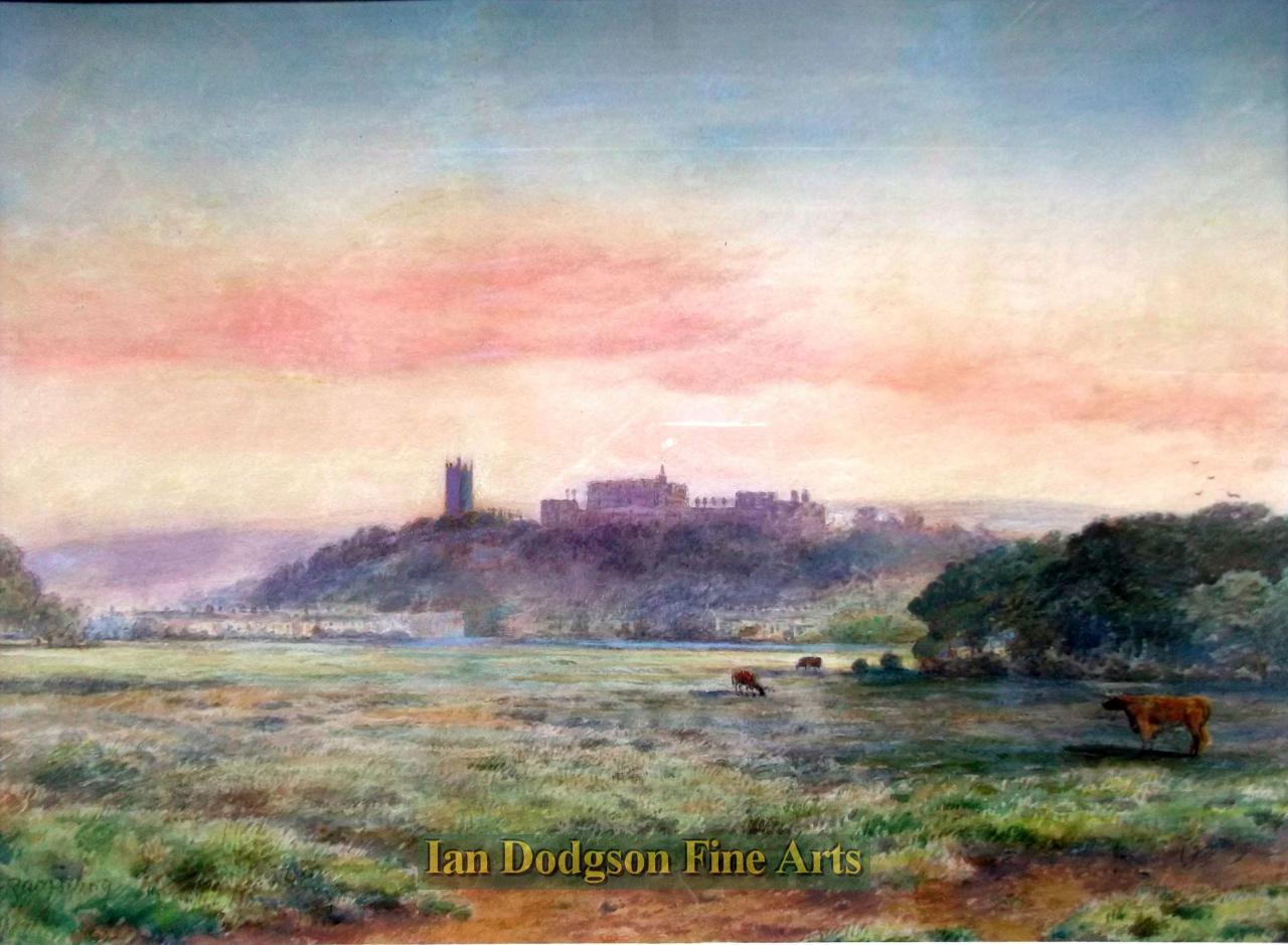 Robert Rampling - Sunrise over Lancaster from the marshes Watercolour (c1890)