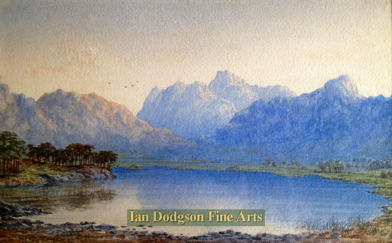 William Taylor Longmire - Blea Tarn Towards The Langdale  Pikes Watercolour (1876)