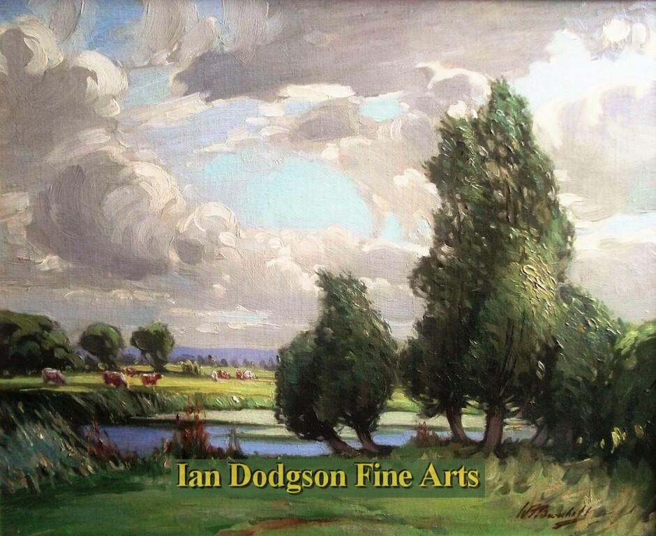 William F Burchell - Cattle by the river, Summers Day,England Oil on canvas (c1925)