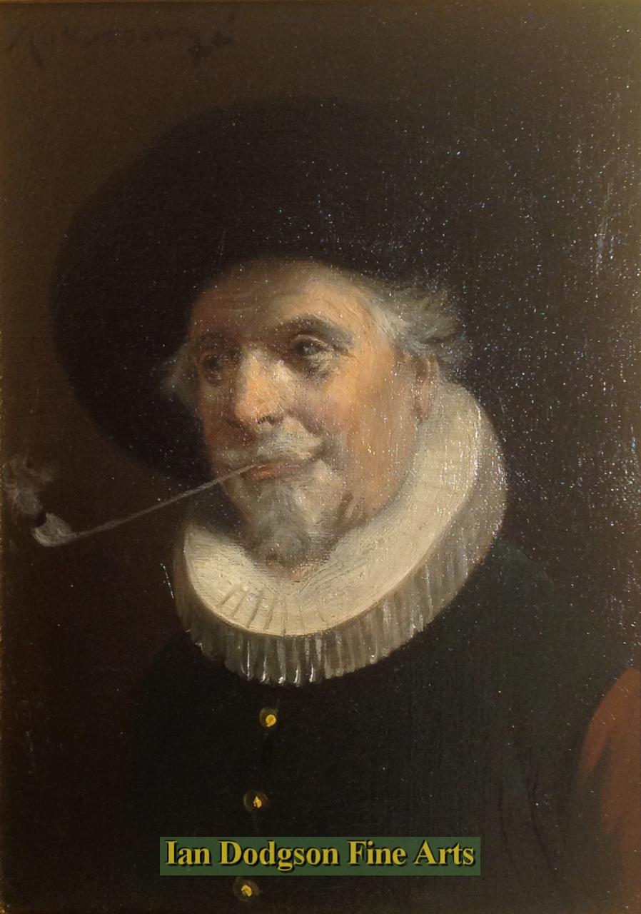 unknown  artist - Gentleman Smoking A Clay Pipe Oil on canvas (1876)