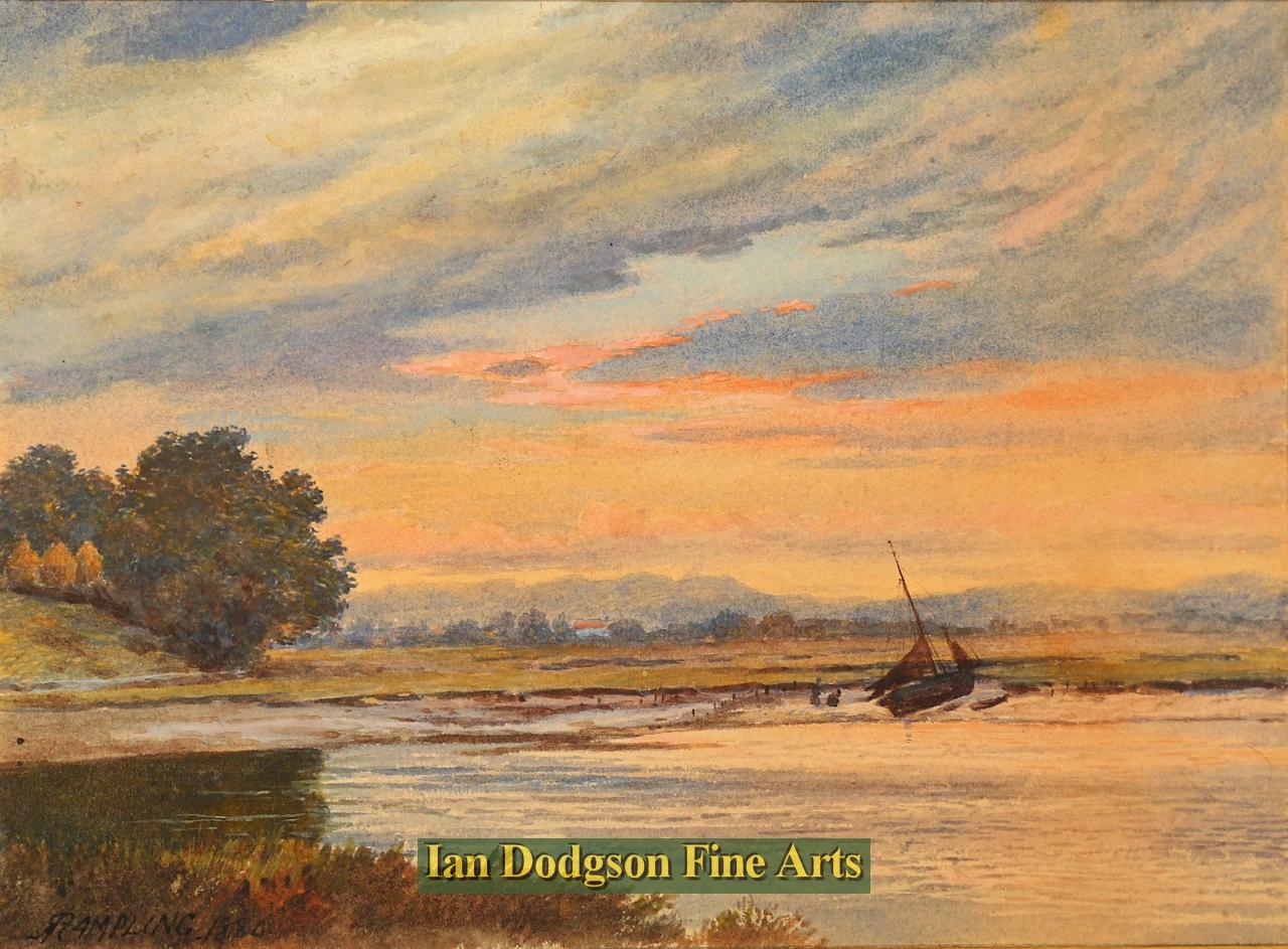 Robert Rampling - Dawn on the estuary Watercolour (1880)