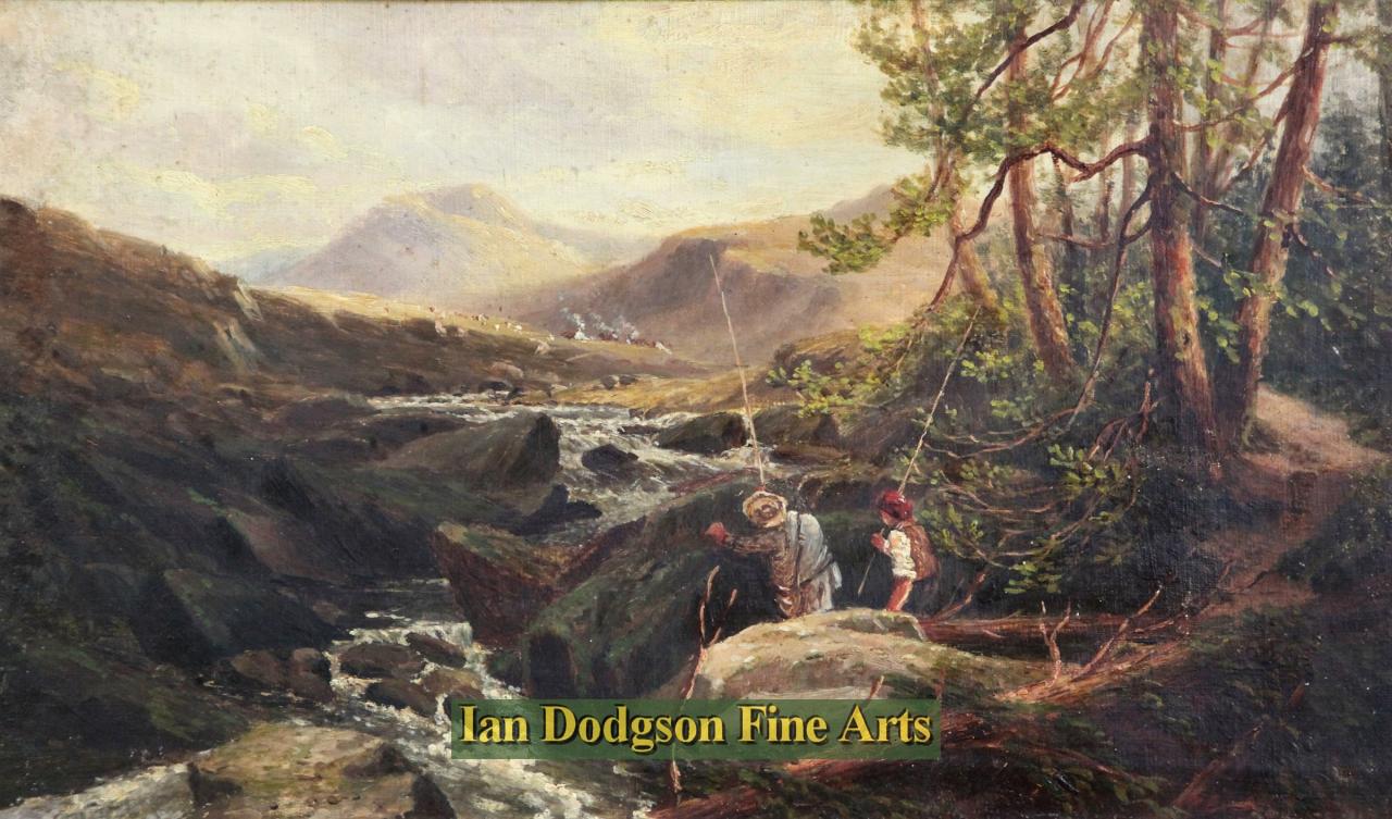 Thomas Morris Ash - Fishing on the Ogwen, Nant  Ffrancon N W Oil on canvas (c1880)