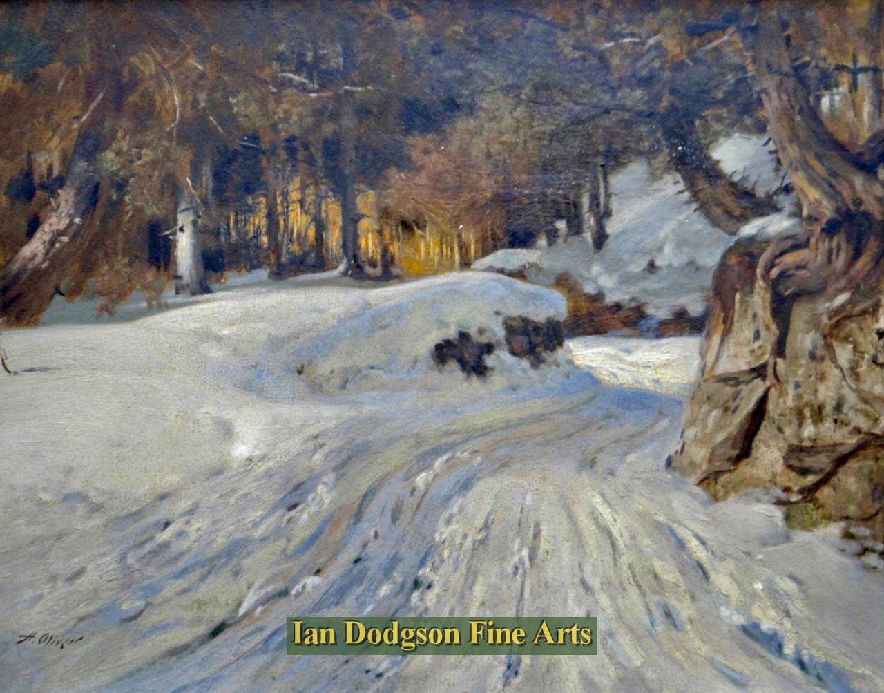 Alfred Oliver - Evening, Woodland Track in Deep Snow Oil on board (c1910)