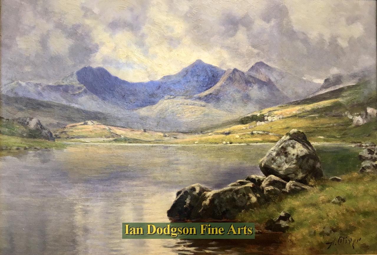 Alfred Oliver - A glimpse of Snowdon  Horseshoe Oil on board (c1910)