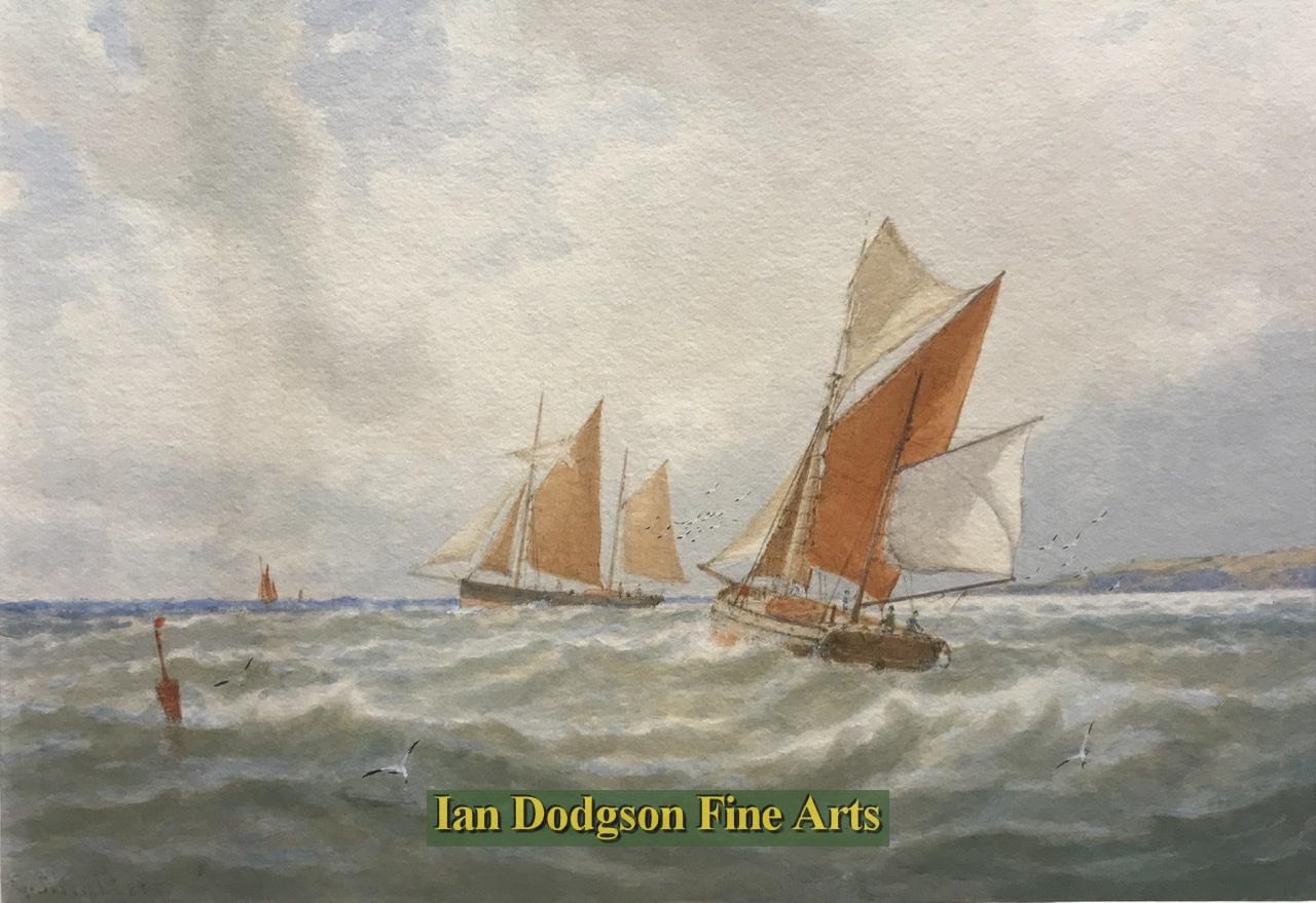 George Stanfield Walters - Fishing boats off the coast Watercolour with bodycolour (c1900)