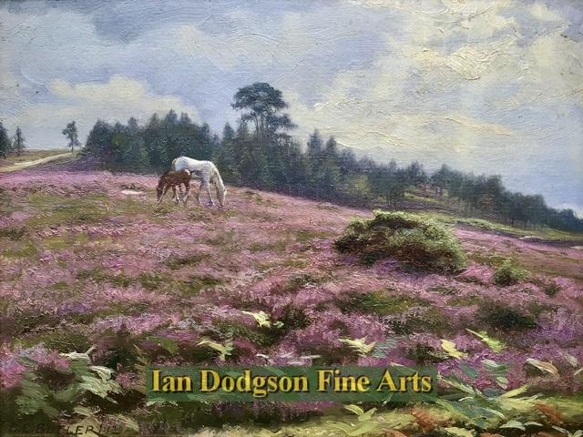 Charles Ernest. Butler - Ponies,  Mare with her Foal. Oil on canvas board (1912)