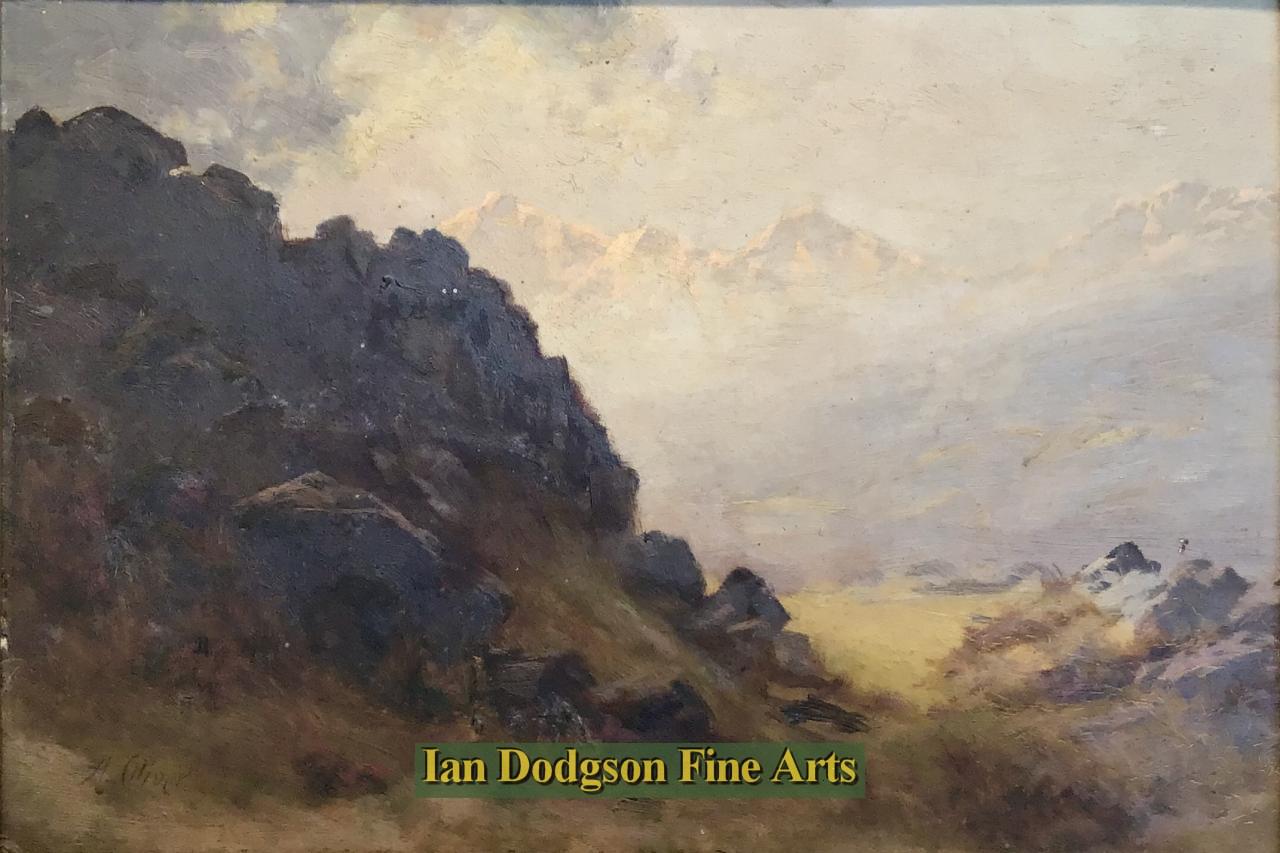 Alfred Oliver - Tryfan with Snowdon in the distance Oil on board (c1920)