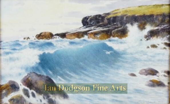 Rock cliff with crashing waves. Moelfre by Warren Williams ARCA