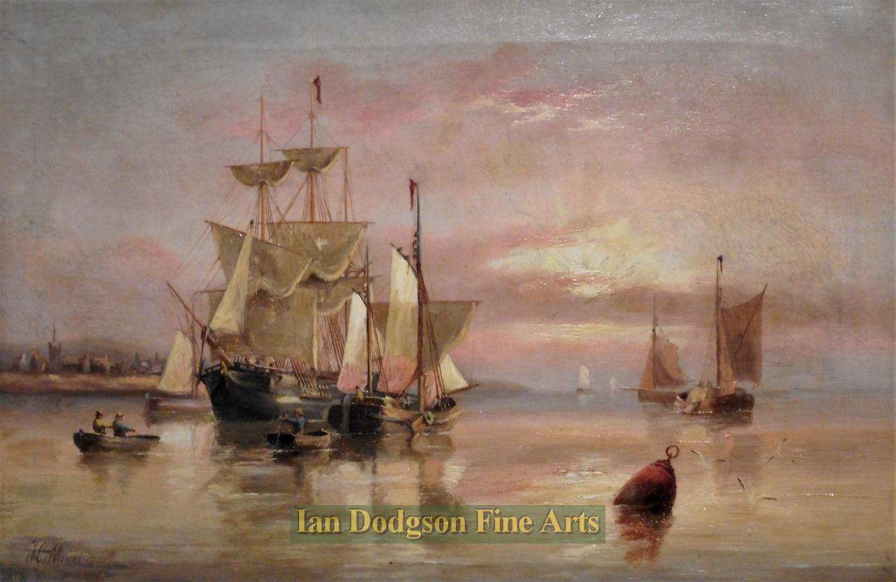 Sailing Vessels, Evening Calm by Johan Hendrik Meyer 