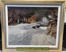 'Alfred Oliver RA. - Evening, Woodland Track in Deep Snow