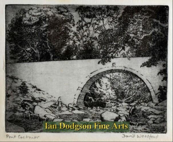 David Woodford - Pont Coetmor, Bethesda, River Ogwen Etching (c1995)