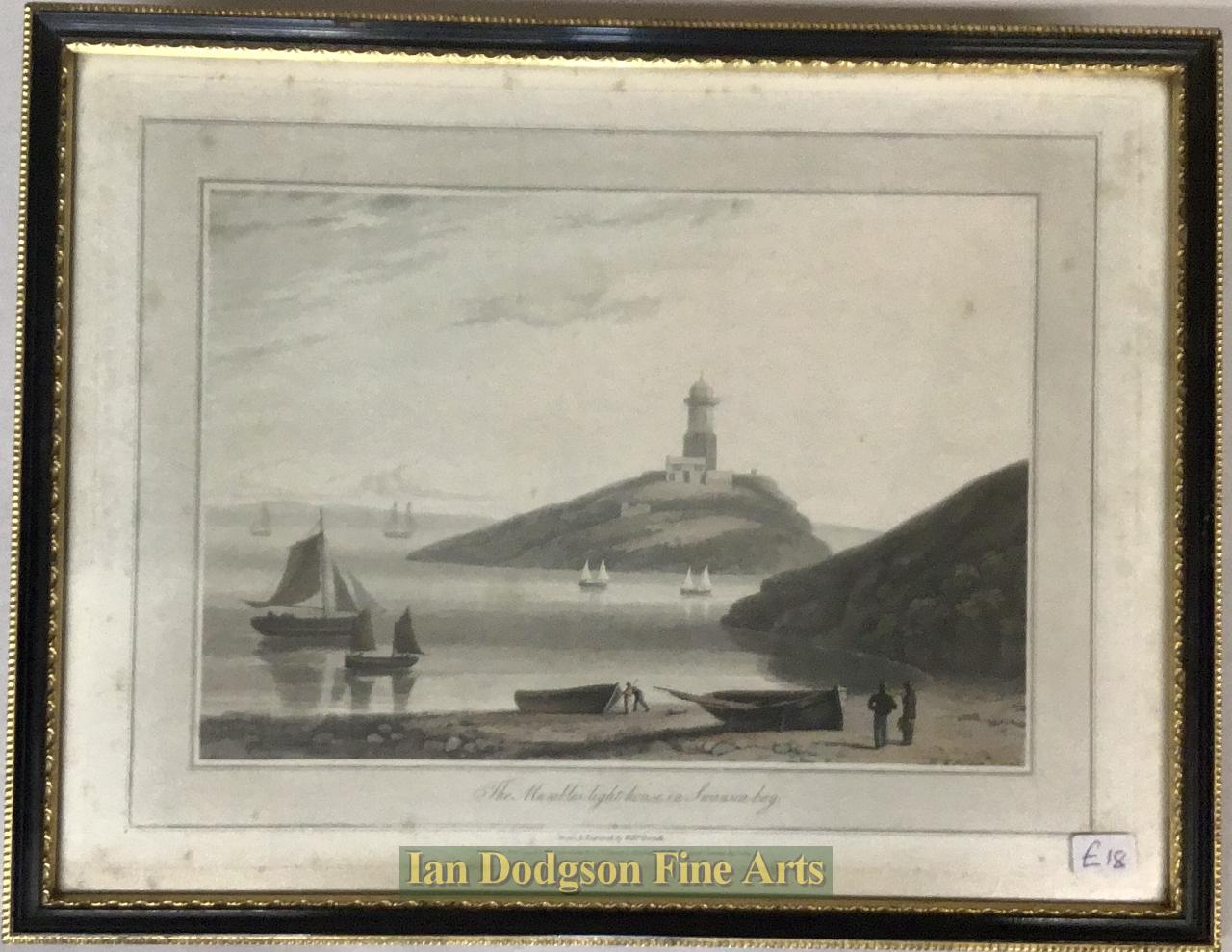 Mumbles Lighthouse in Swansea bay by William Daniell RA